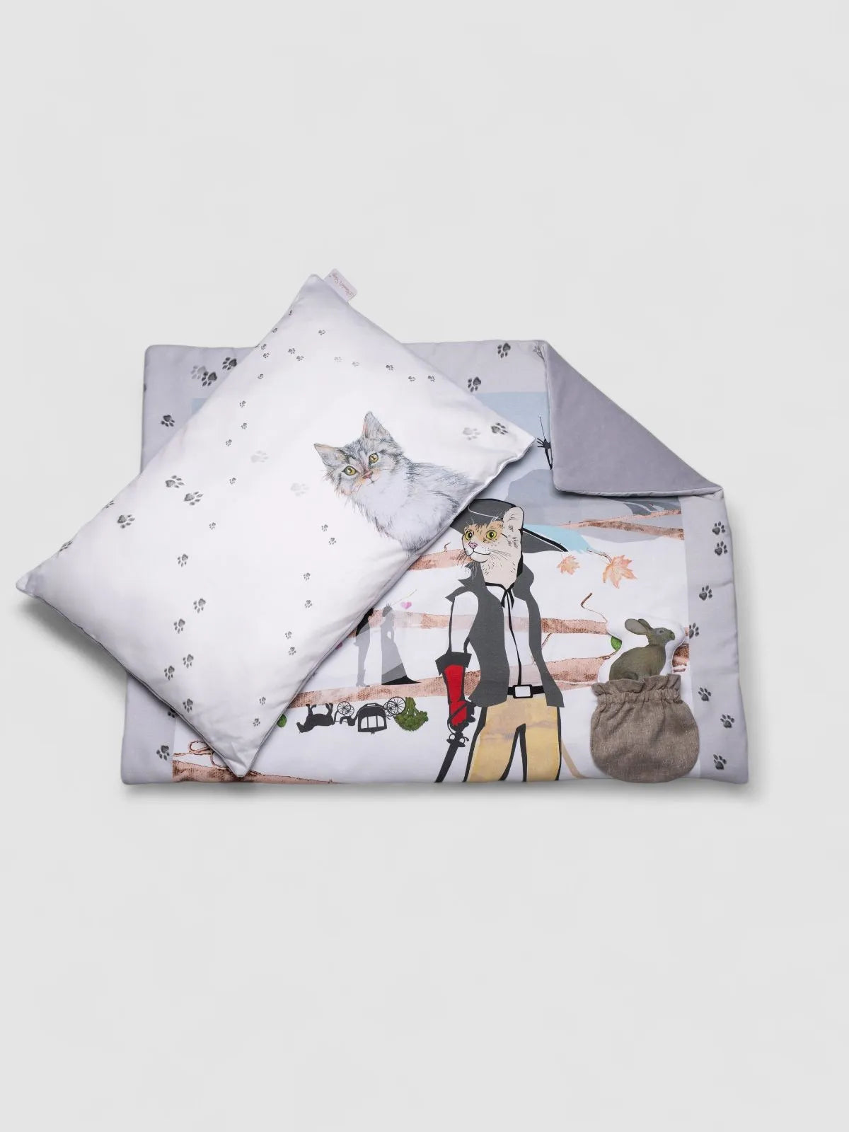 Ensemble oreiller et couverture Chat Botté 32x39